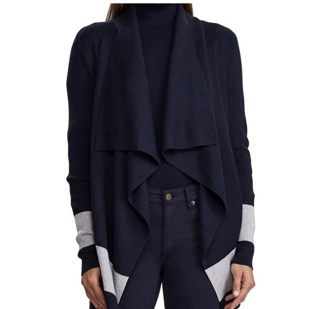 LAUREN RALPH LAUREN Draped Shawl Cardigan Women's Size XL SWEATER BLUE GRAY